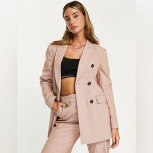 ASOS “Double Breasted Crosshatch Suit Blazer” Tan, US 6